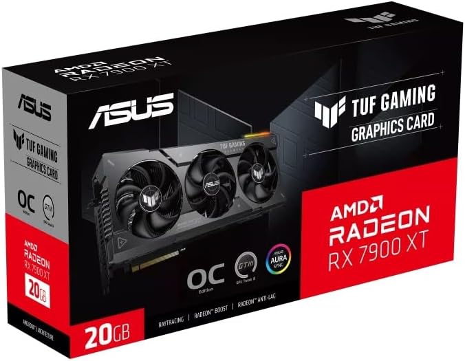 ASUS TUF Gaming AMD Radeon RX 7900 XT OC Edition Carte Graphique de Jeu (PCIe 4.0, mémoire GDDR6 de 20 Go, 1 HDMI 2.1, 3 Ports DisplayPort 2.1, GPU Tweak III, TUF-RX7900XT-O20G-GAMING)