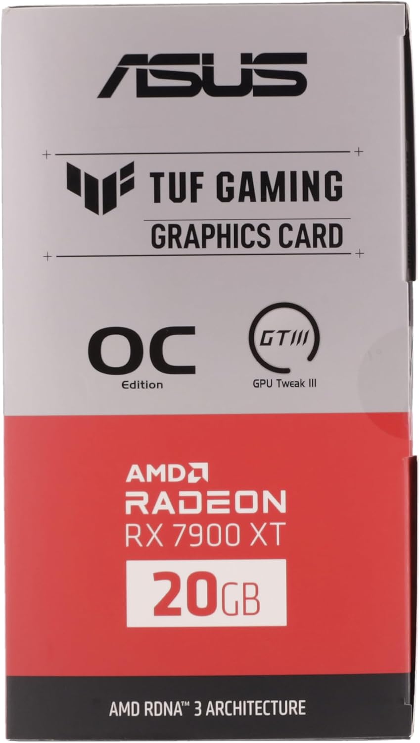 ASUS TUF Gaming AMD Radeon RX 7900 XT OC Edition Carte Graphique de Jeu (PCIe 4.0, mémoire GDDR6 de 20 Go, 1 HDMI 2.1, 3 Ports DisplayPort 2.1, GPU Tweak III, TUF-RX7900XT-O20G-GAMING)