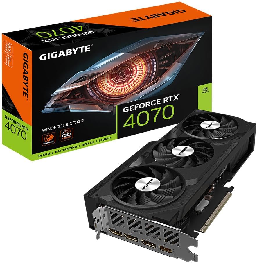 GIGABYTE GeForce RTX 4070 WINDFORCE OC 12GB Carte graphique - 12GB DDRX6 21Gbps, PCI-E 4.0, DisplayPort 1.4, HDMI 2.1a, NVIDIA DLSS 3, Ada Lovelace Arch, GV-N4070WF3OC-12GD