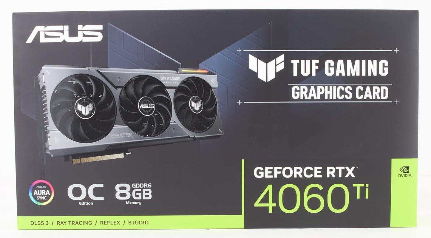 ASUS TUF GAMING NVIDIA GeForce RTX 4060 Ti – Carte graphique gaming (8GB GDDR6X, PCIe 4.0, DLSS 3, HDMI 2.1a, Display Port 1.4a, ventilateurs axiaux)