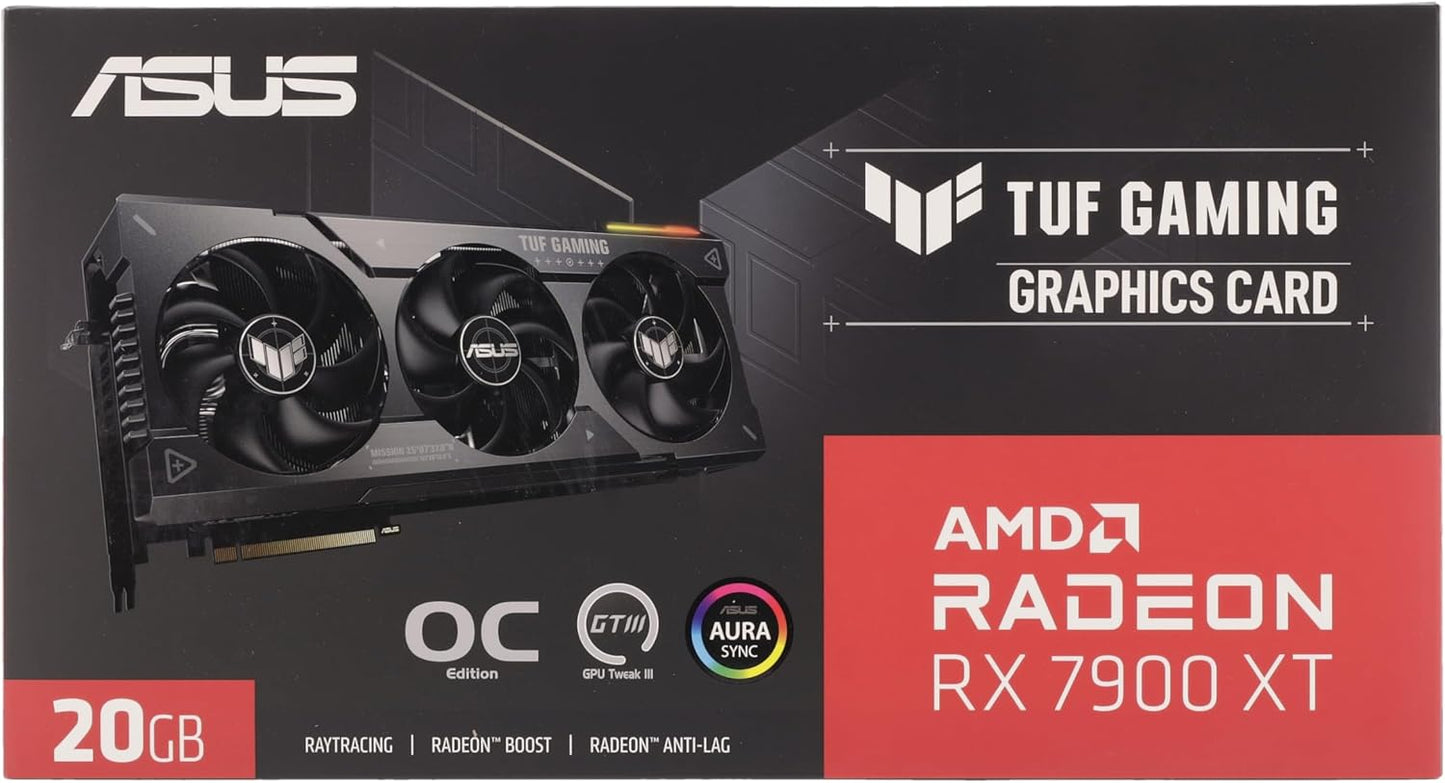 ASUS TUF Gaming AMD Radeon RX 7900 XT OC Edition Carte Graphique de Jeu (PCIe 4.0, mémoire GDDR6 de 20 Go, 1 HDMI 2.1, 3 Ports DisplayPort 2.1, GPU Tweak III, TUF-RX7900XT-O20G-GAMING)