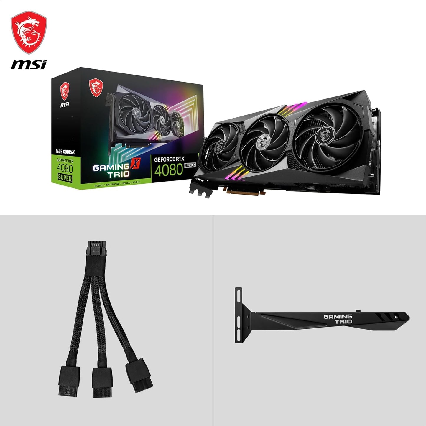 MSI GeForce RTX 4080 SUPER 16G GAMING X TRIO - 16 Go de GDDR6X, 2610 MHz, PCI Express Gen 4, 256 bits, 3 DP v 1,4a, HDMI 2.1a (compatible 4K et 8K HDR), noir