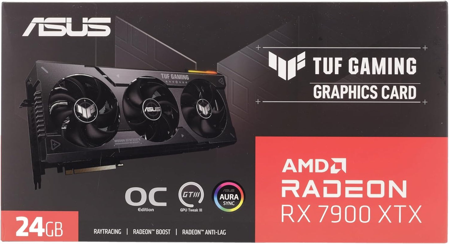 ASUS TUF GAMING Radeon RX 7900 XTX OC Edition – Carte graphique gaming (24GB GDDR6X, PCIe 4.0, HDMI 2.1a, DisplayPort 2.1, ventilateurs axiaux)