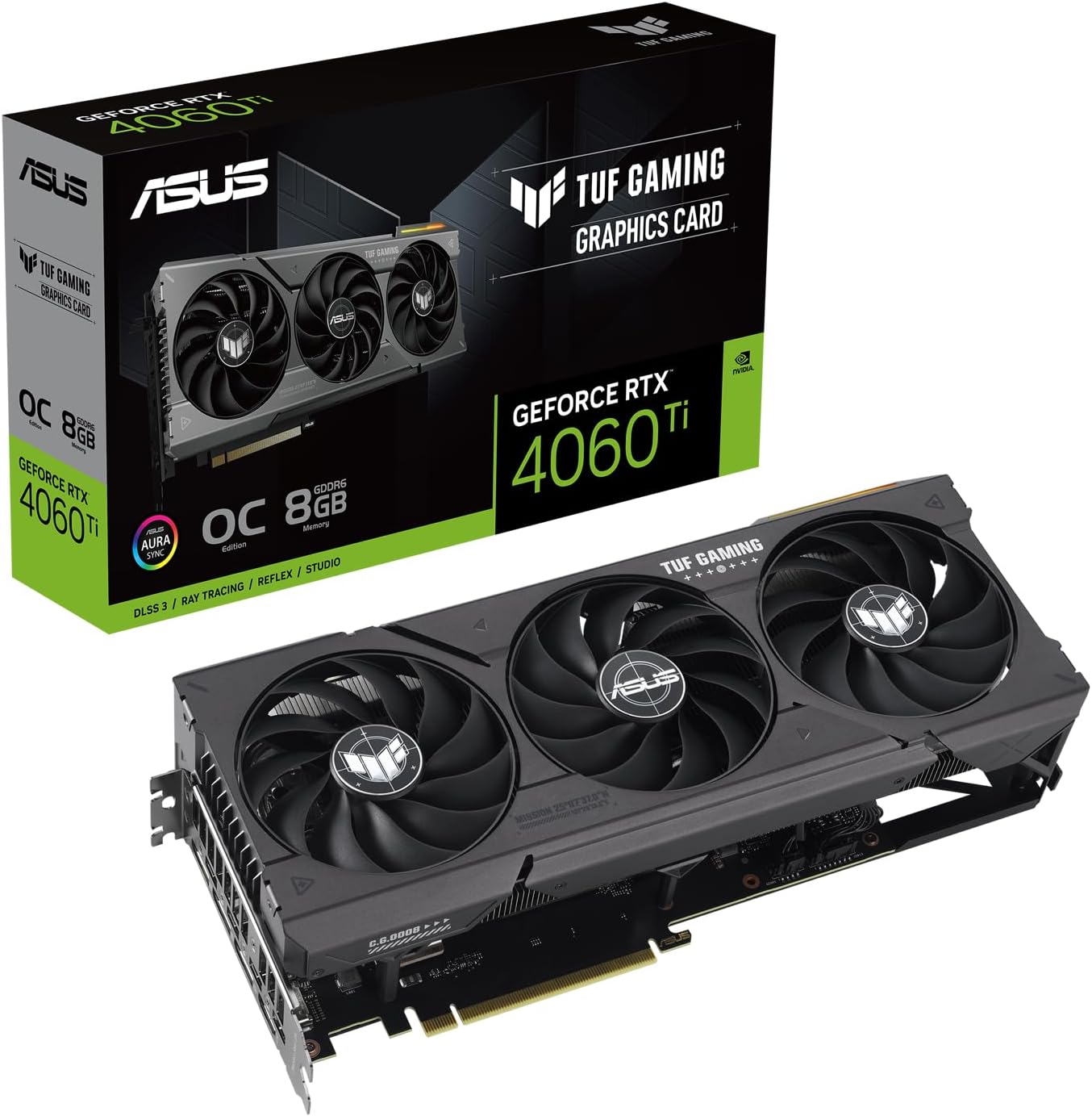 ASUS TUF GAMING NVIDIA GeForce RTX 4060 Ti – Carte graphique gaming (8GB GDDR6X, PCIe 4.0, DLSS 3, HDMI 2.1a, Display Port 1.4a, ventilateurs axiaux)