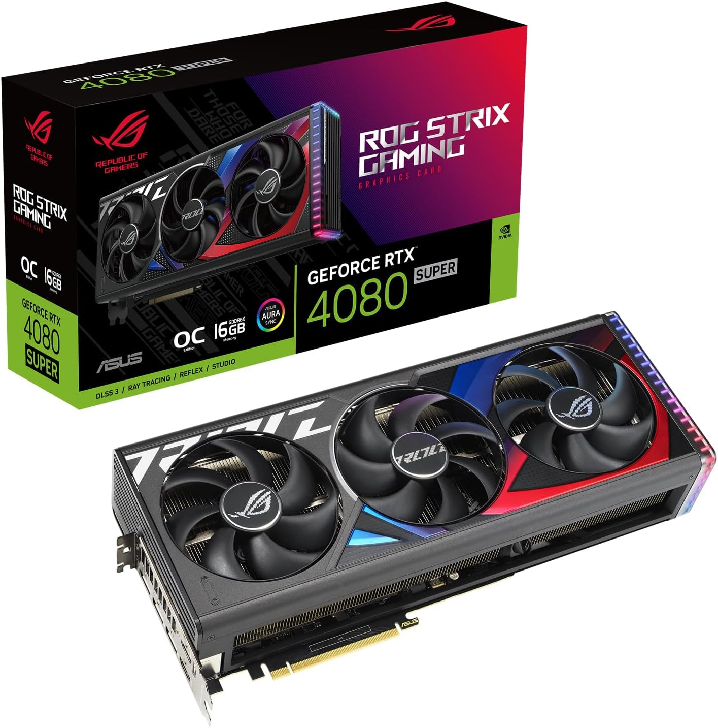 ASUS ROG Strix GeForce RTX 4080 Super OC Edition – Carte Graphique Gaming (16GB GDDR6X, PCIe 4.0, DLSS 3, HDMI 2.1a, DisplayPort 1.4a, Aura Sync RGB)