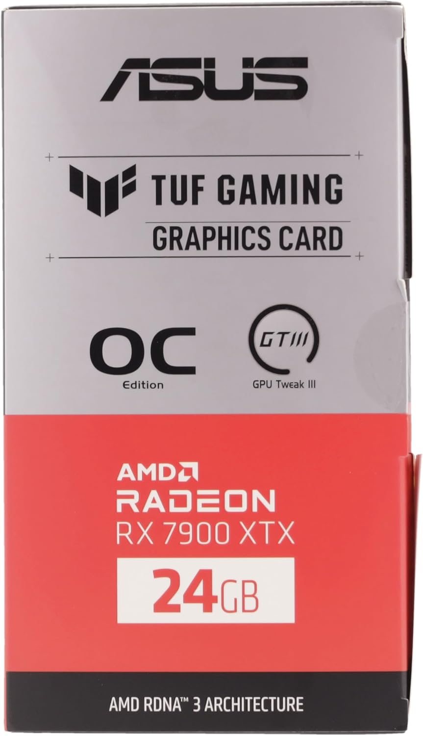 ASUS TUF GAMING Radeon RX 7900 XTX OC Edition – Carte graphique gaming (24GB GDDR6X, PCIe 4.0, HDMI 2.1a, DisplayPort 2.1, ventilateurs axiaux)