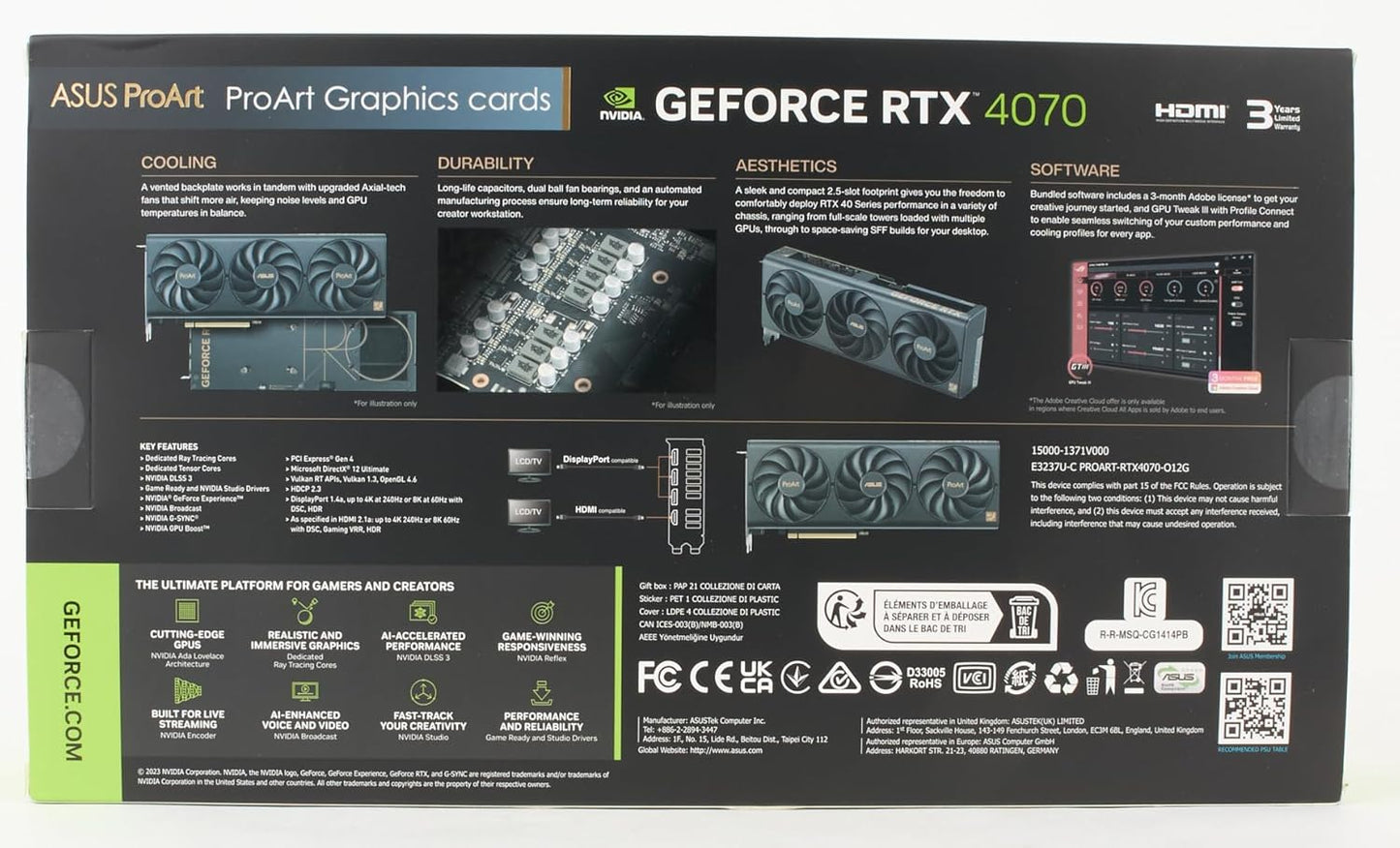 ASUS ProArt GeForce RTX 4070 OC Edition 12 GB GDDR6X Gaming Graphics Card (Nvidia GeForce RTX4070, DLSS 3, PCIe 4.0, 1 x HDMI 2.1a, 3 x DisplayPort 1.4a, PROART-RTX4070-O12G)