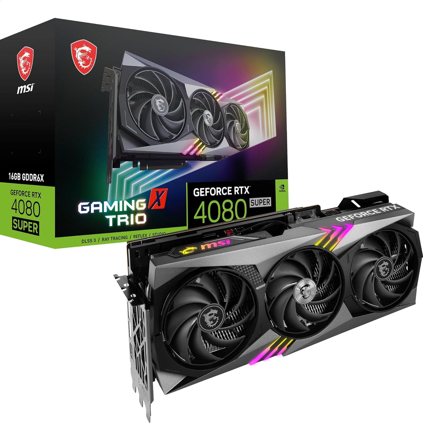 MSI GeForce RTX 4080 SUPER 16G GAMING X TRIO - 16 Go de GDDR6X, 2610 MHz, PCI Express Gen 4, 256 bits, 3 DP v 1,4a, HDMI 2.1a (compatible 4K et 8K HDR), noir