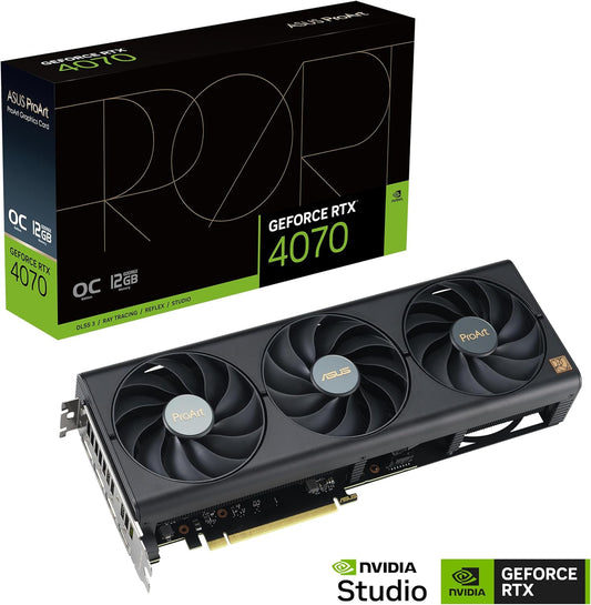 ASUS ProArt GeForce RTX 4070 OC Edition 12 GB GDDR6X Gaming Graphics Card (Nvidia GeForce RTX4070, DLSS 3, PCIe 4.0, 1 x HDMI 2.1a, 3 x DisplayPort 1.4a, PROART-RTX4070-O12G)